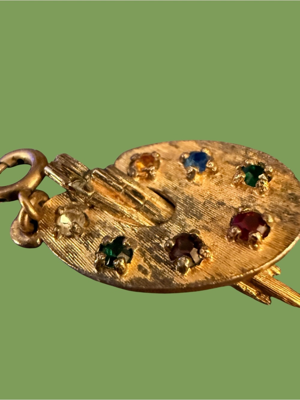 Vintage MONET Artist’s Palette Charm Gold Tone Multicolor Rhinestones 1” - Picture 6 of 15